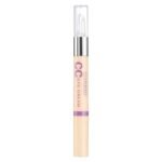 Close-up of a nude lip gloss pen with a clear cap and silver collar, shown upright on white background.