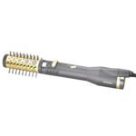 Electric hot‑air brush with a rotating barrel, bristles along the curling surface, and a gray handle (BaByliss) for styling hair