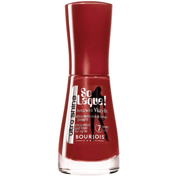 3052503782409-5-e1588469885982-1png Red Bourjois So Laque! nail polish bottle with a glossy red cap and clear base showing the polish color