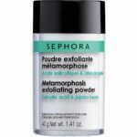 Sephora metamorphose exfoliating powder bottle with teal label and black cap.