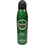 Green spray deodorant bottle for men with 'Whisky Origin' label and brand emblem visible