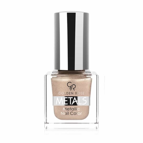 Metallic nude nail polish bottle labeled 'Metal' by Golden Rose, part of the Metals Metallic Nail Color line
