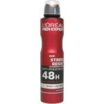 L’Oréal Men Expert anti-perspirant spray labeled Stress Resist 48H in a red can.