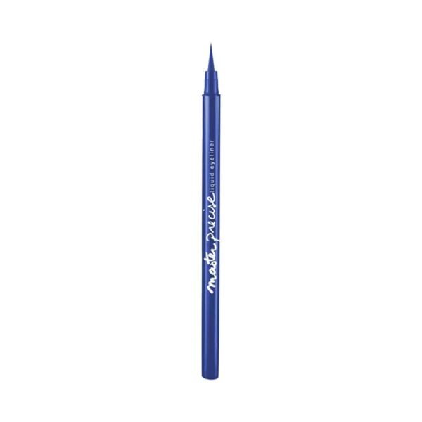 Blue liquid eyeliner pen with white script labeling, used for makeup application