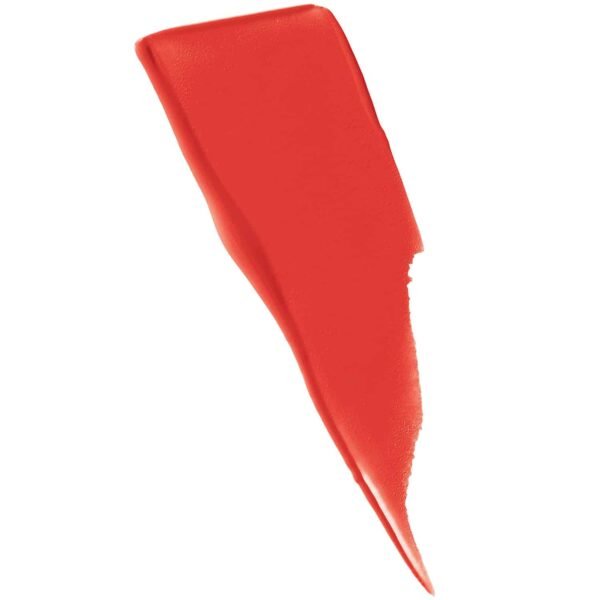 Red curved paint swatch on a white background, diagonally oriented from top left to bottom right.