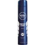 NIVEA Men Protect & Care anti-transpirant spray can, blue design, 200 ml logo visible.