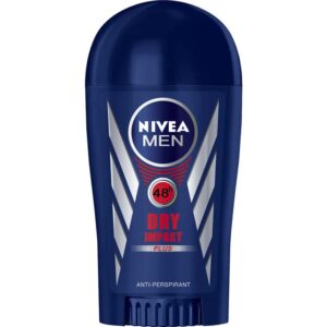 Nivea Men Dry Impact anti-perspirant deodorant stick in a blue bottle with cap.