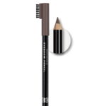 Brown eyebrow pencil with a small brush on the cap for grooming, labeled Professional Eyebrow Pencil on a black body.