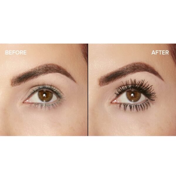 Before-and-after close-up of a woman's eyebrow area showing improved skin texture after treatment (left: before, right: after).