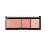 KIKO Milano Face Positive three-shade face palette with peach, pink, and champagne powders in a black rectangular case.