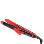 Red and black hair styling iron with dual plates and attached cord, brand Pro-Iron visible