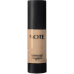 Foundation bottle with matte black cap and beige label reading NOTE, SPF 15 (Mattifying Extreme Wear Foundation)