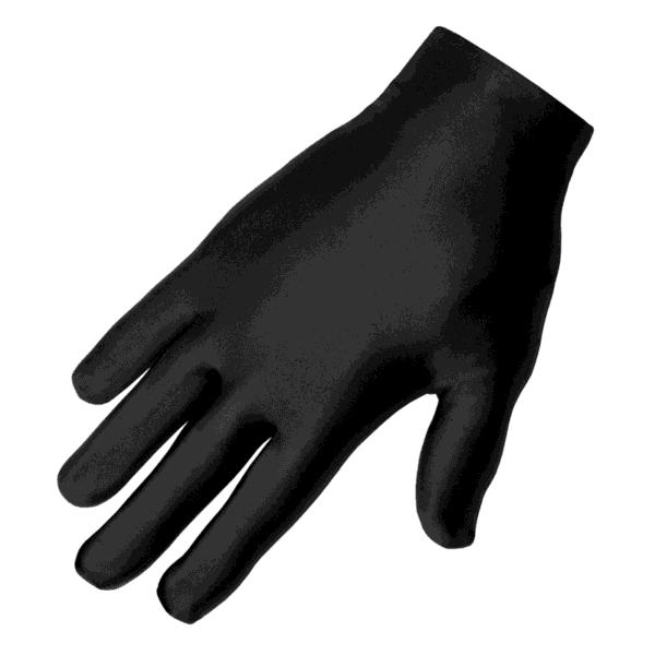 Black glove lying flat on a white background