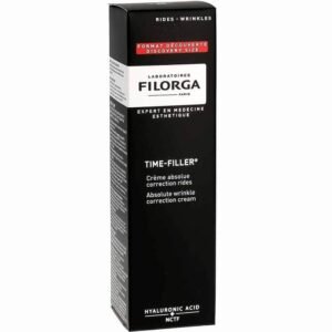 Filorga Time-Filler wrinkle correction cream box with black packaging and white label, showing 'Hyaluronic Acid' at the base and 'Discovery Size' banner on top image.