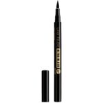 Black lip liner pencil with cap removed, standing upright on a white background.